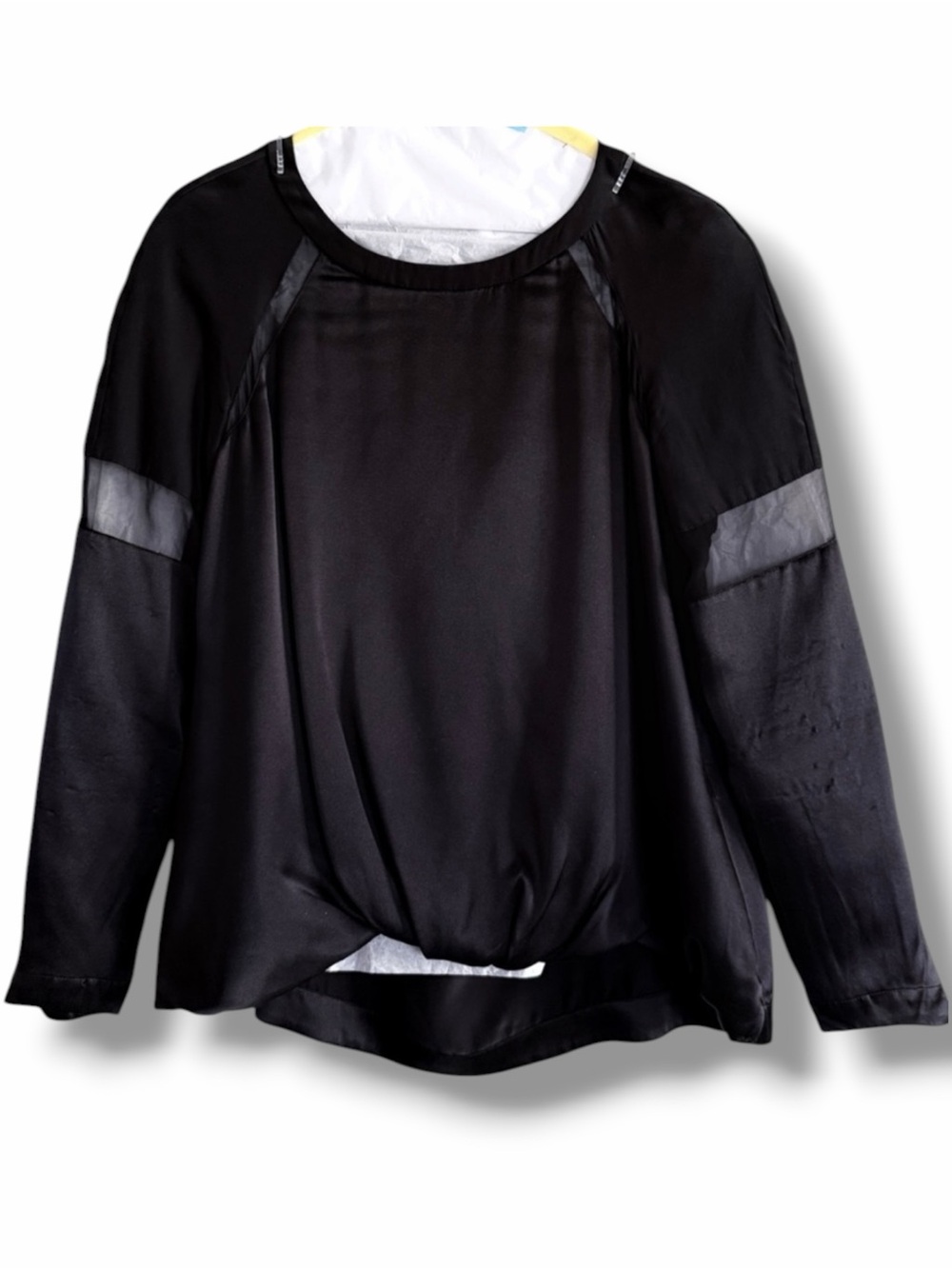 Elizabeth and James Silk Sheer Panel Sleeve Zip Back Top Size XS